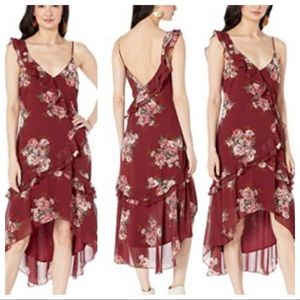 WAYF Marilyn Tier Ruffle Dress Burgundy Floral